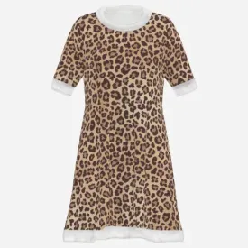 Women's Leopard Print Velvet Mini Dress | Retro 70s Winter Dress | Vintage Animal Print Party Dress