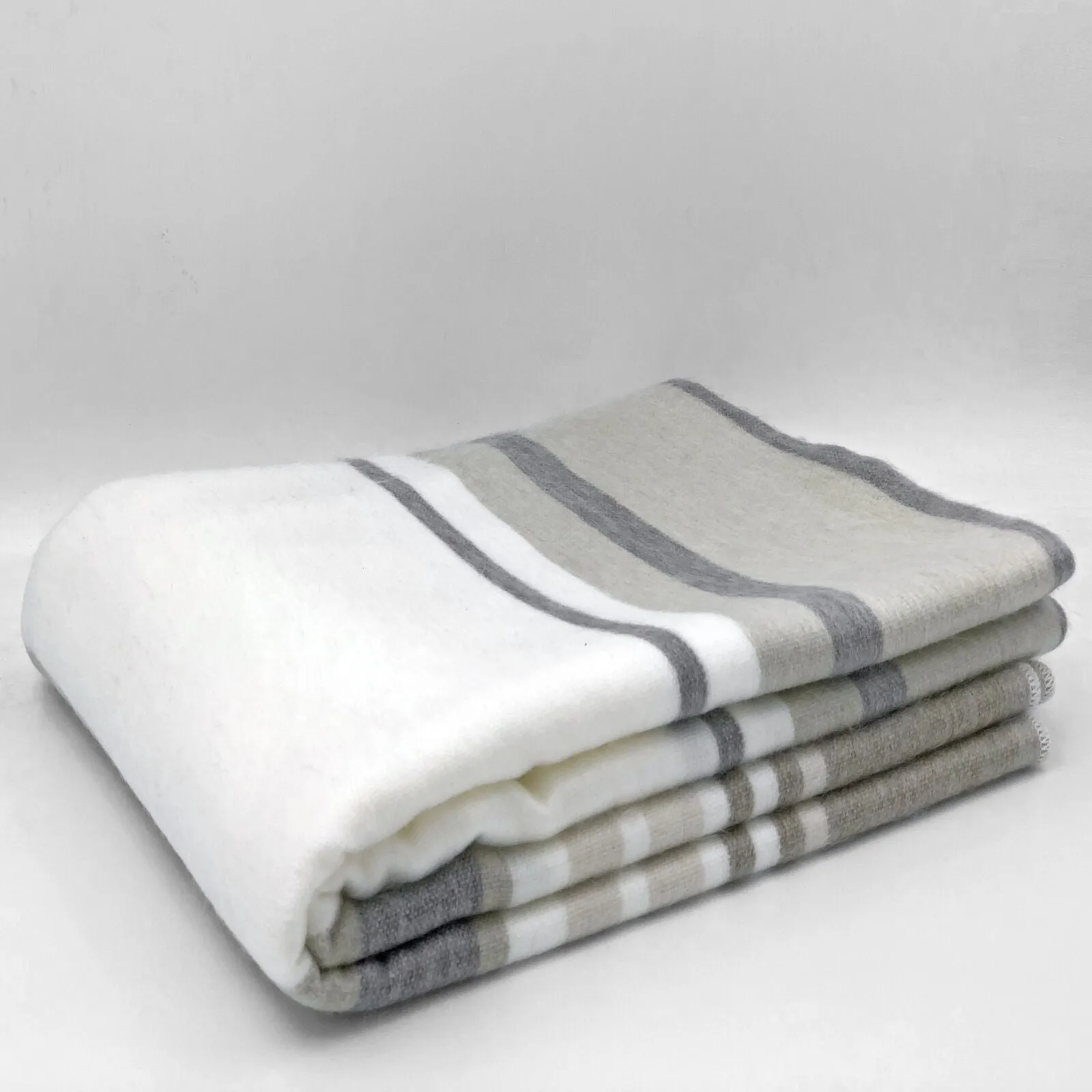 Yacoubina - Baby Alpaca Wool Throw Blanket / Sofa Cover - Queen/Queen Plus - multi colored stripes pattern