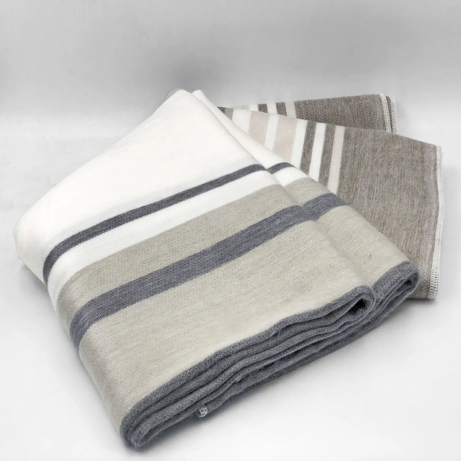 Yacoubina - Baby Alpaca Wool Throw Blanket / Sofa Cover - Queen/Queen Plus - multi colored stripes pattern