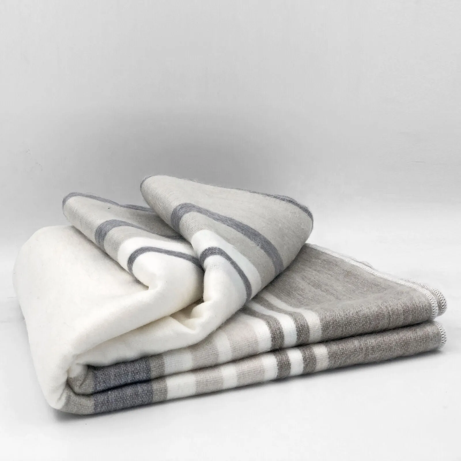 Yacoubina - Baby Alpaca Wool Throw Blanket / Sofa Cover - Queen/Queen Plus - multi colored stripes pattern