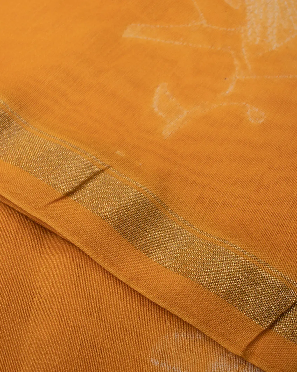Yellow & White Creature Print Hand Block Shibori Chanderi Fabric