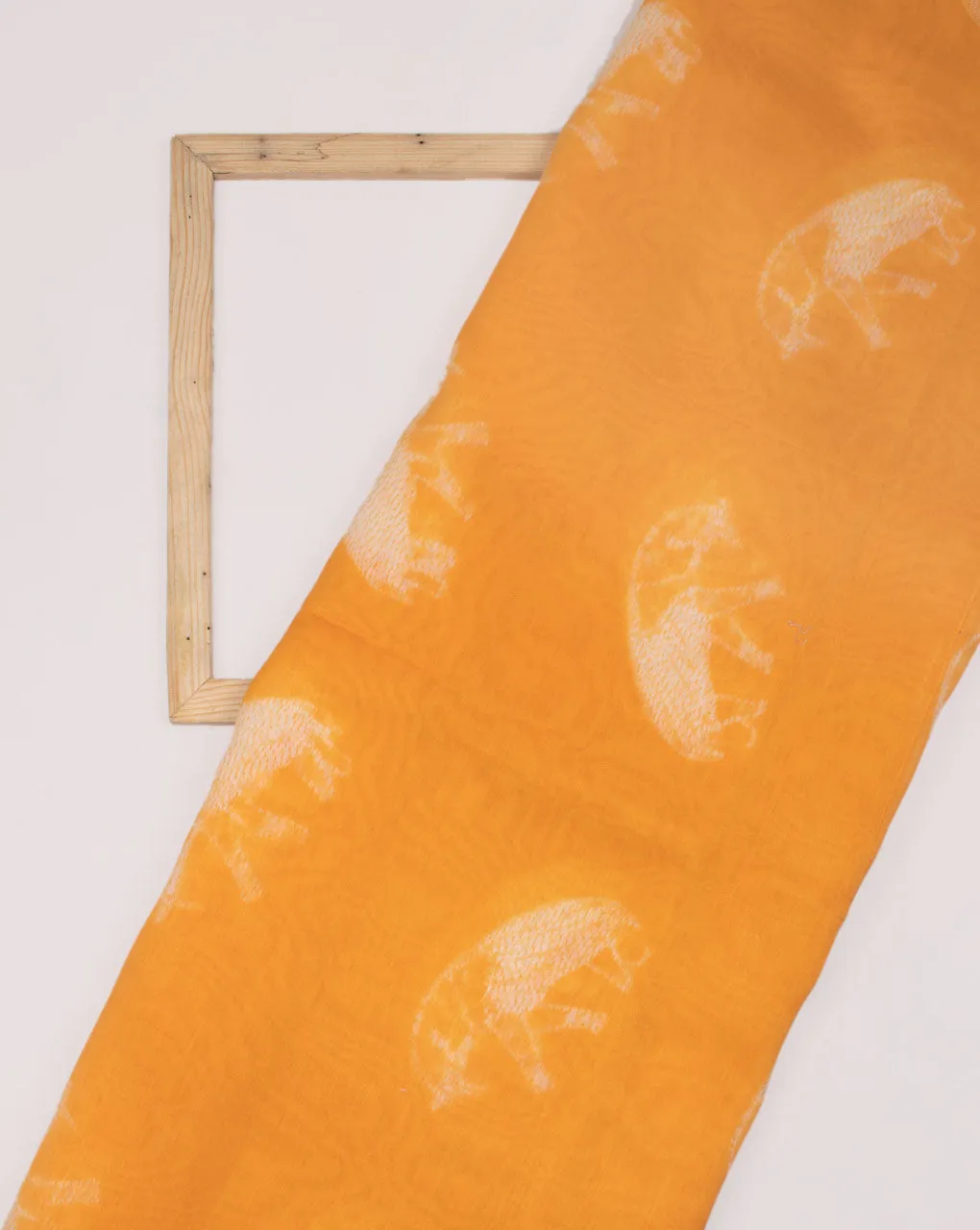 Yellow & White Creature Print Hand Block Shibori Chanderi Fabric