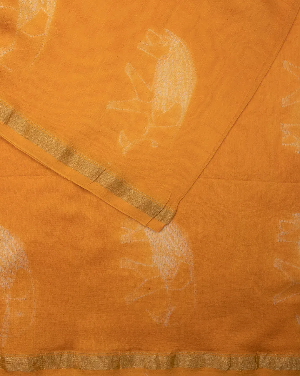 Yellow & White Creature Print Hand Block Shibori Chanderi Fabric