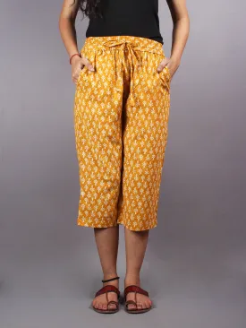 Yellow Hand Block Printed Elasticated Waist Capri - C0267013